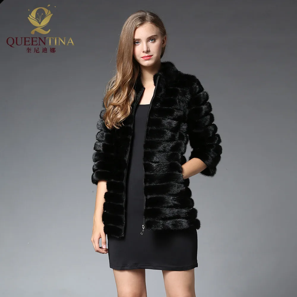 

New Real Mink Fur Coats with Zipper Mandarin Collar Real Natural Mink Fur Jacket Women Russian Winter Warm Genuine Mink Fur Coat