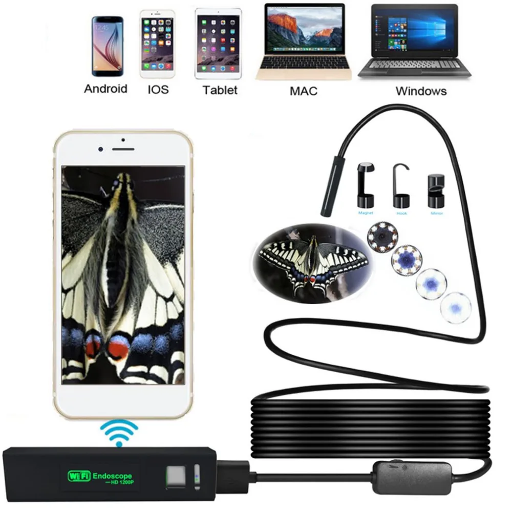 

8LED 3.5M Flexible Snake USB WIFI Android IOS Endoscope Camera 1200P HD 8mm IP68 Waterproof Pipe Inspection Camera