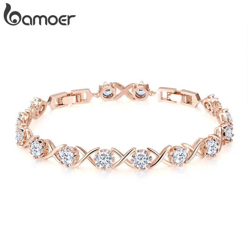 

BAMOER 4 Colors Clear CZ Gold Color Bracelets for Women Elegant Tennis Chain Link Women Bracelet Fine Silver Jewelry YIB043