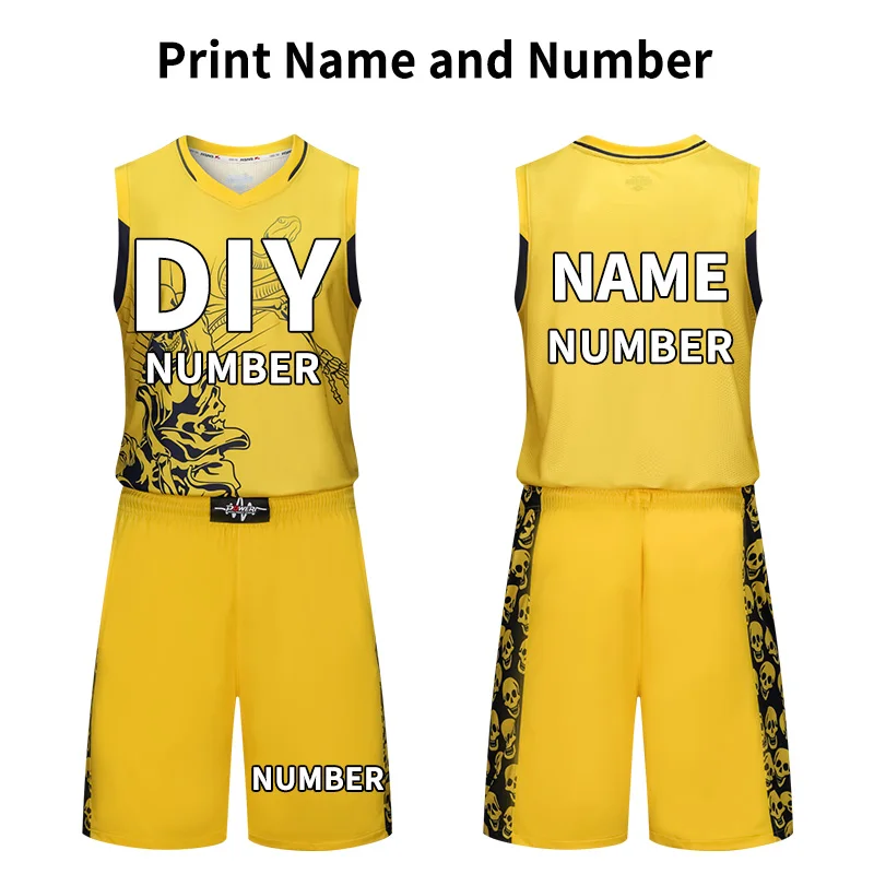 Мужские баскетбольные майки JIANFE, спортивная одежда для взрослых, тренировочные костюмы для колледжа, высококачественные синие футболки, можно напечатать имя, номер - Цвет: yellow DIY