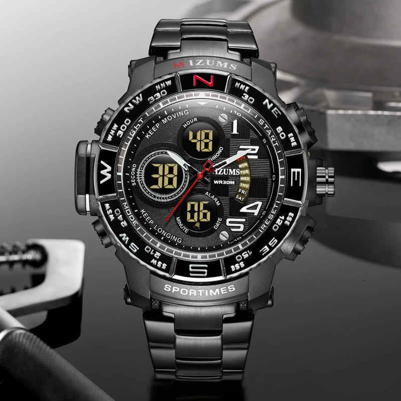 2018 brave for men cool big case golden steel band dual time zones watches for men led digital quartz mens watches drop shipping 2019  (80)