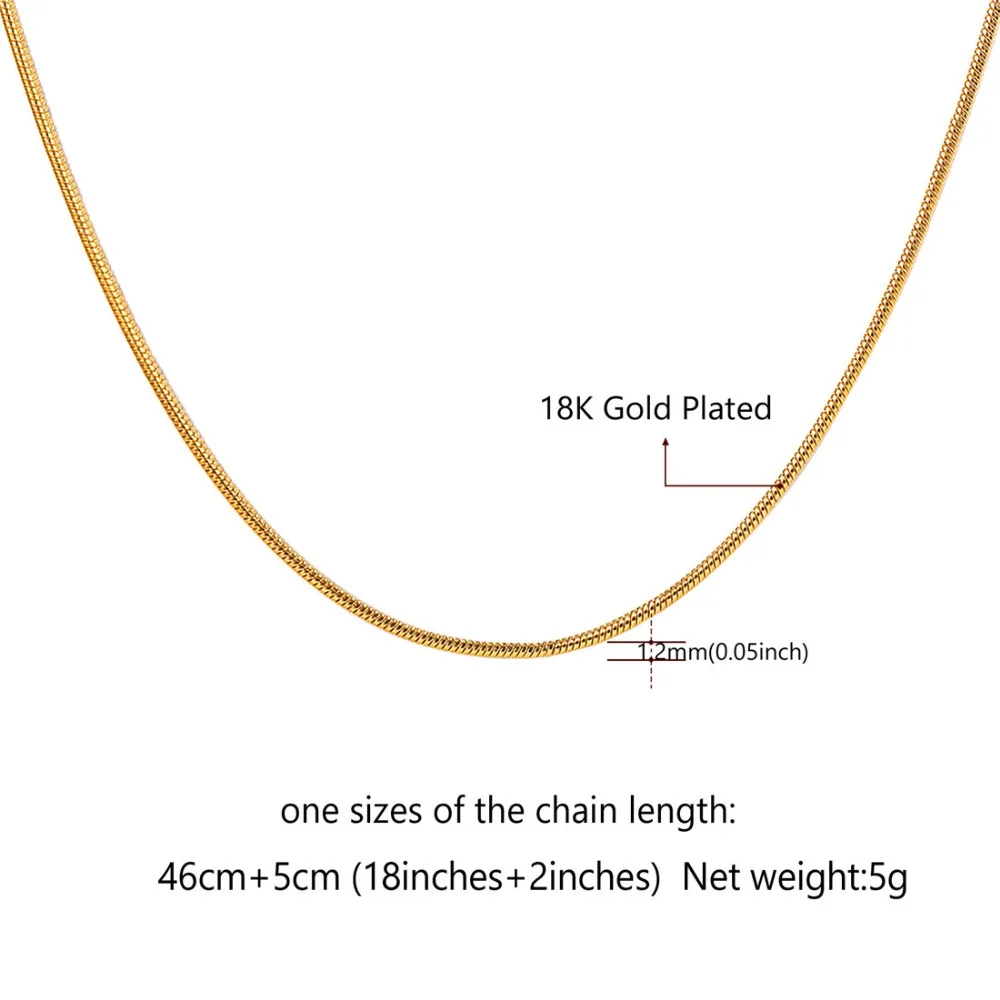 U7 цепочка-змейка 1,2 мм 18 дюймов позолоченная/черная цепочка из нержавеющей стали мужское/женское ожерелье панк ювелирное изделие подарок N1121