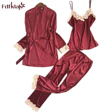Fdfklak весна лето пижама Сексуальная Mujer Женская пижама шелк 3 шт женские пижамы одежда для сна шелковые пижамы Q638