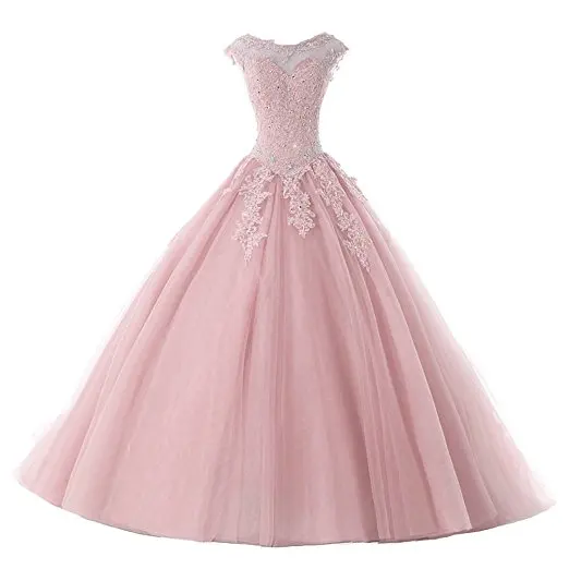 blush Сапфировые Свадебные Длинные вечерние платья Vestido De 15 Anos De cap рукав кружево открытая спина Лаванда бирюза Бисероплетение Бальные платья - Цвет: blush