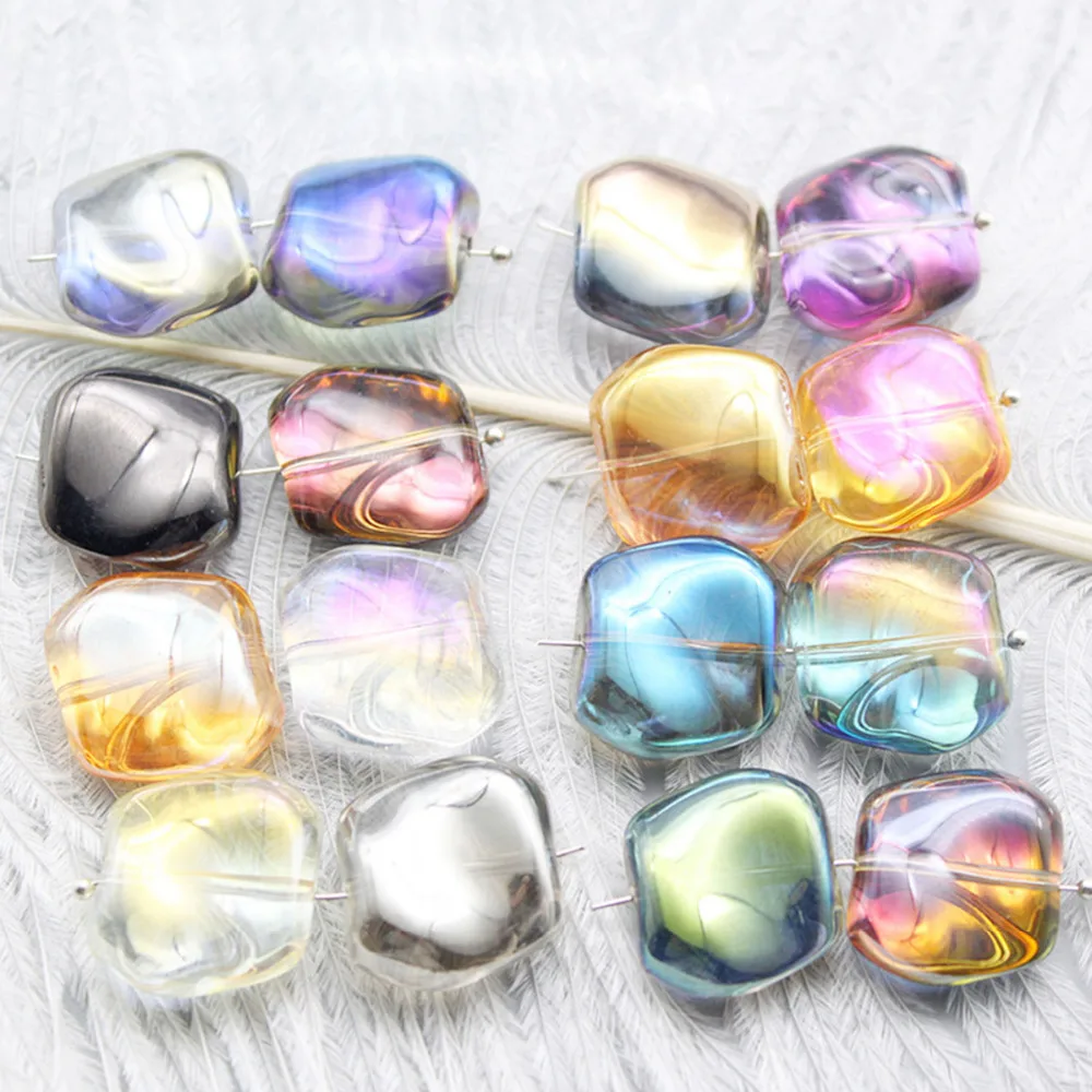 

10PCs DoreenBeads Lampwork Irregular Glass Beads For Jewelry Making Light Green Czech AB Rainbow Color Bracelet About 19 x 17mm