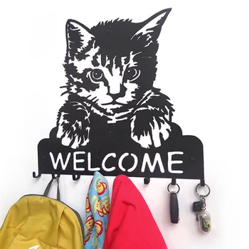 

Cat Sticker coat Iron creative hook Key Decorative Hooks 8 Row Hook Coat rack Living room toilets hooks Wall decoration