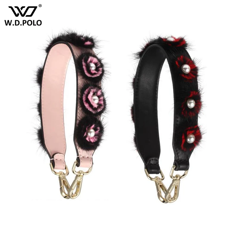 

WDPOLO new fur and pearl design women bags strap width bags shoulder strap genuine leather bags accessory Belt For Women bagC342