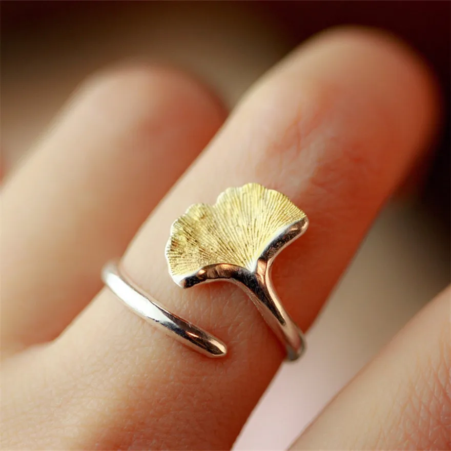 

925 Sterling Silver Ginkgo biloba flowers Open Rings For Women Hypoallergenic Fashion Girl Sterling-silver-jewelry