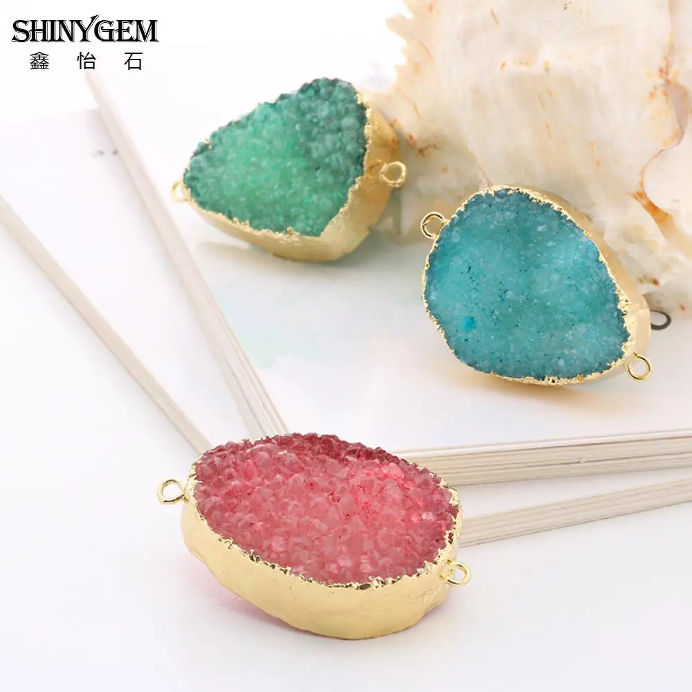 ShinyGem 22 36 мм натуральный кристалл Druzy разъемы золотое покрытие Безель камень для DIY