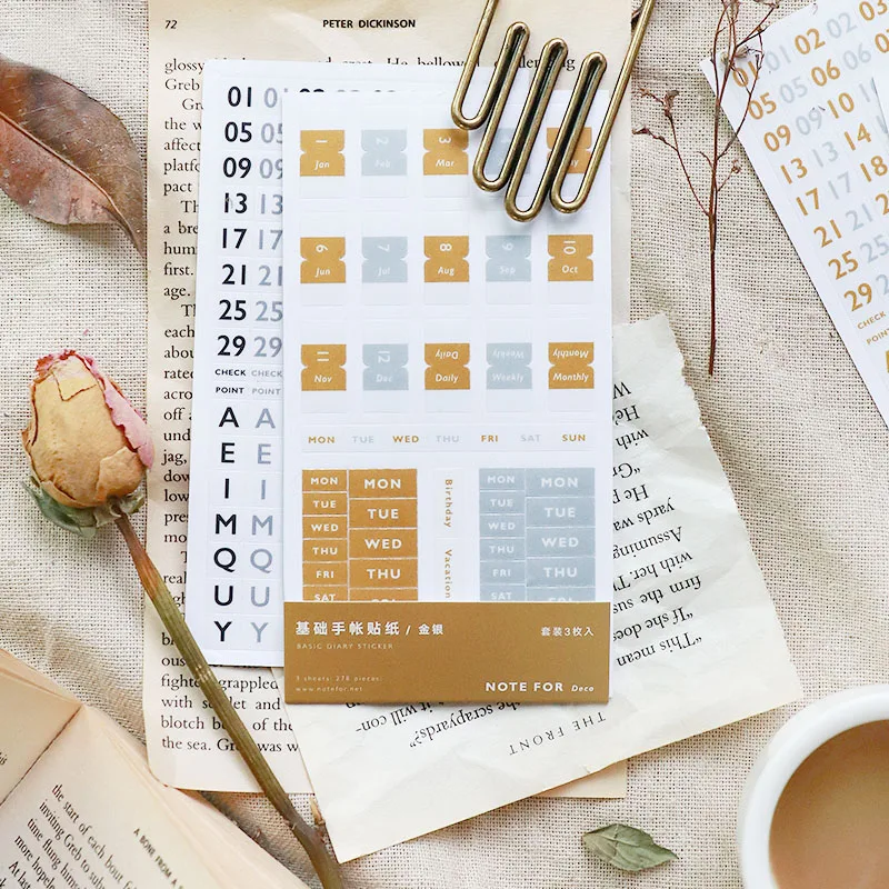 

JIANWU 3pcs/set basic series 6 color letters number Index sticker Calendar sticker Decorative paper sticker School supplies
