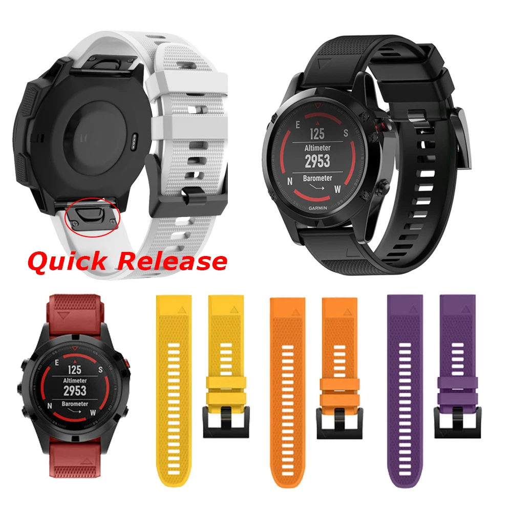 

Silicone Watchband Strap for Garmin Fenix 5X 5 5S 3 3HR GPS Watch Quick Release 26 22 20MM Sport Wrist Band Strap