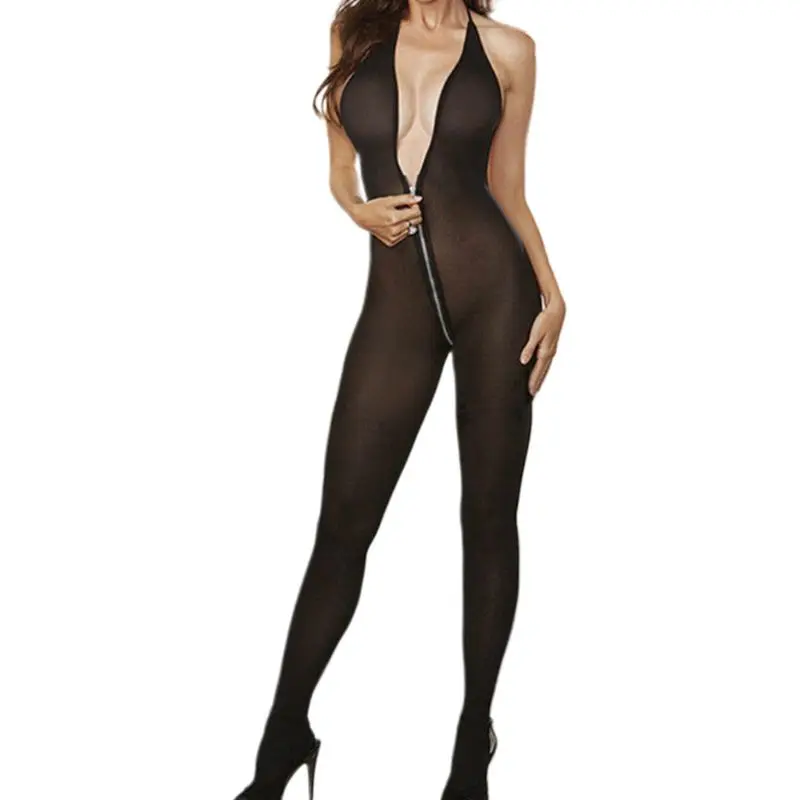 

Womens Black Lingerie Zipper Body stocking Underwear Clubwear Babydoll Bodysuit