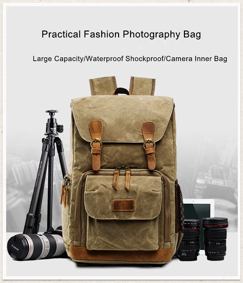 Front Display of Waterproof Canvas Camera Bag