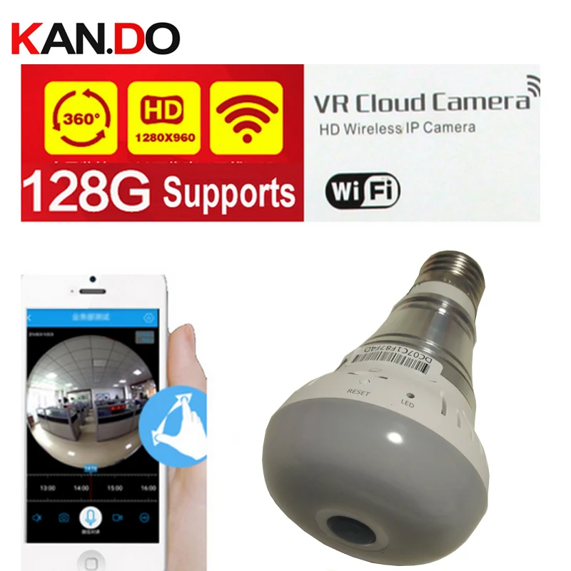 

support 128GB & SAVE 30 days 1.3MP 960P 360 Panorama Wifi IP lamp Surveillance Camera P2P VR camera camcorder baby monitor