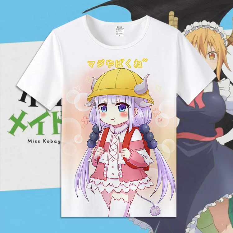 Хлопковая футболка Kobayashi san Chi no Maid Dragon Kanna мужские Студенческие топы из