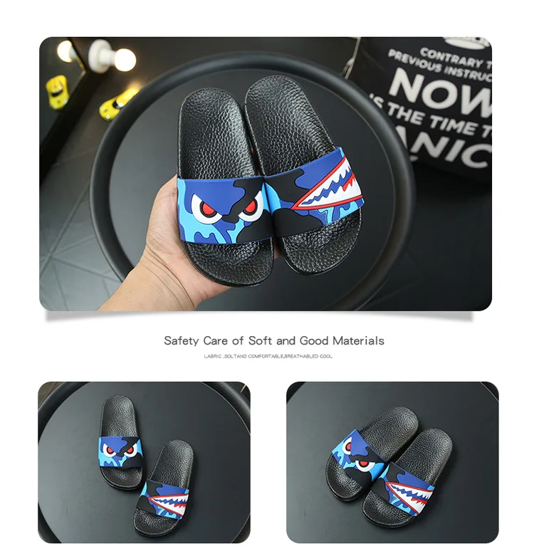 Fashion Shark Children Slippers for Boys Summer Sandals Kids Flip Flop Home Bath Shoes Baby Casual Non-slip Flat Beach Shoes