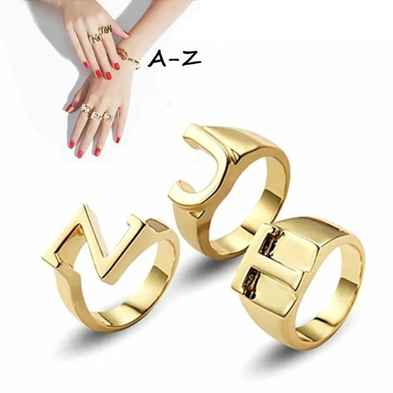 Fashion English Letter A Z Rings Open Size Initial Alphabet Ring Lovers