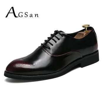 

AGSan Men Oxfords PU Leather Formal Shoes Lace Up Wedding Shoes Big Size 38-45 Mens Dress Shoes Pointed Toe Oxfords Burgundy