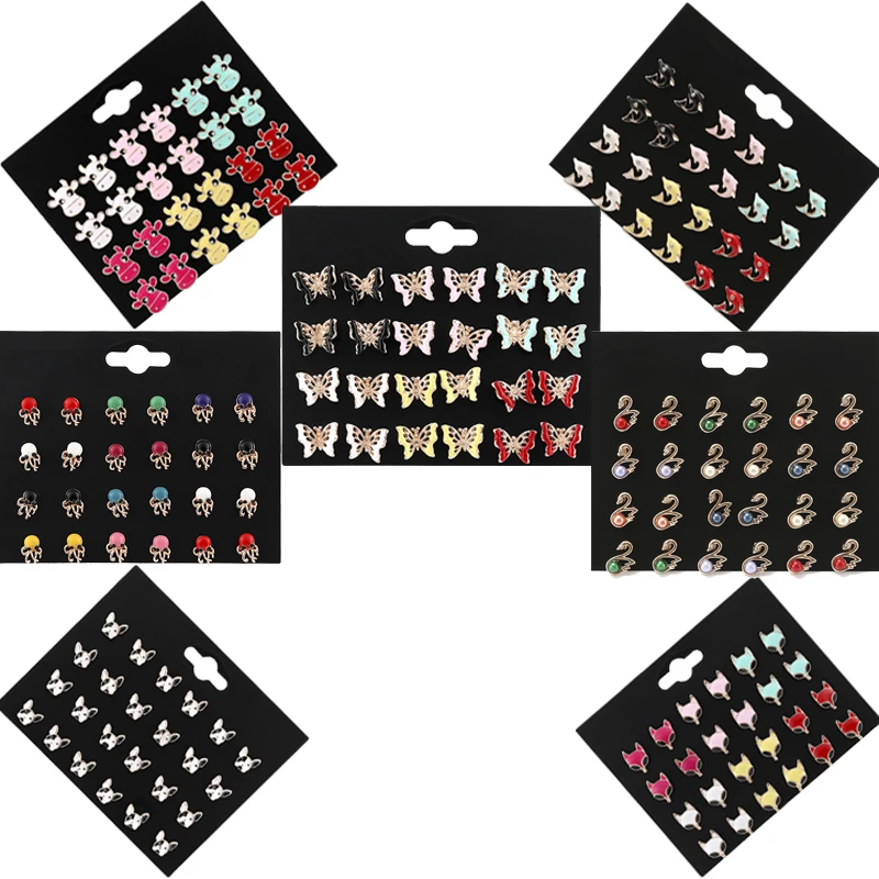 

New Fashion Charm Enamel Animal Stud Earring Sweet Dolphin Fox Cow Octopus Swan Bulldog Butterfly Oorbellen Women Jewelry Bijoux
