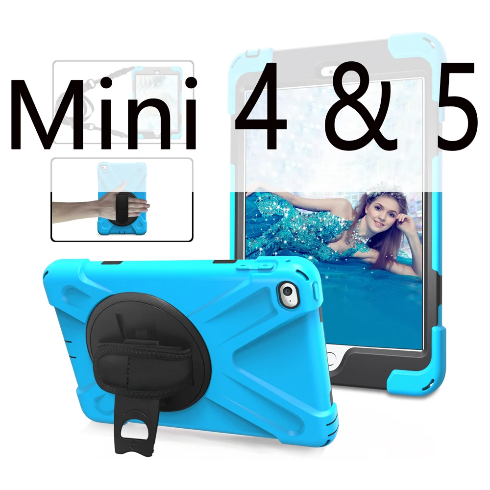 Противоударный чехол для ipad mini 1 2 3 4 детей/ipad mini 5 чехол с подставкой и ремешком на руку силиконовый безопасный Чехол для детей - Цвет: Sky Blue