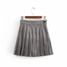 Весна новое поступление европейский и американский стиль тонкая Толстая плиссированная юбка клетчатая мини-юбка с боковой пуговицей