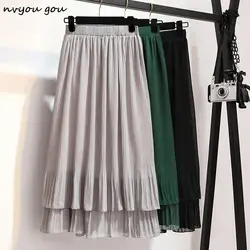 Nvyou gou высокая Талия шифоновое Плиссированное длинное юбка 2019 Женская весенне-летняя новая модная однотонная элегантная юбка богемный