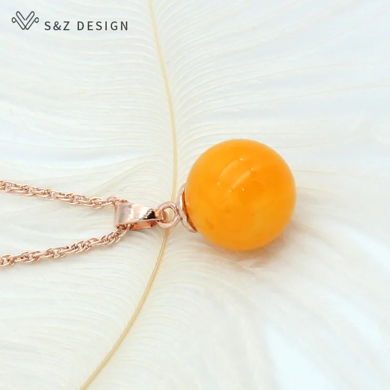 S&Z DESIGN New Fine Round Beeswax 585 Rose Gold Color Dangle Earrings Jewelry Sets For Women Wedding Fashion Pendant Necklace