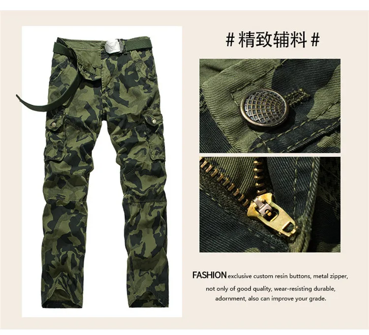 Men's Multi-Pocket Camo Pants Fashion Men Cotton Casual Camouflage Military Cargo Pants Tactical Outdoor Army Trousers No Belt (5)
