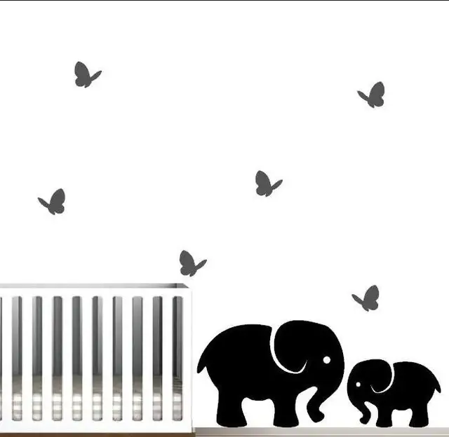 nursery wall decal, jungle wall art, elephants with butterflies wall