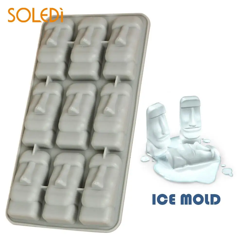 

Silicone Rectangle Ice Cube Mold Ice Tray Mold Ice Mould Easter Island Drinking Statues Cocktails 3D Eco-Friendly Originality