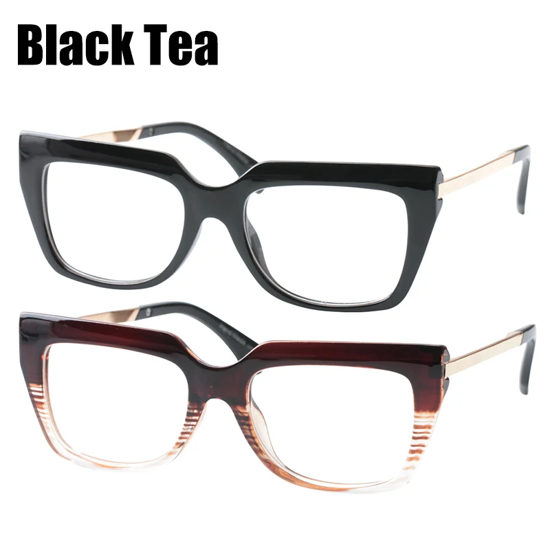 SOOLALA, большая оправа, очки для чтения, для женщин и мужчин, модные очки, большие очки для зрения, полная оправа, очки для дальнозоркости, для мужчин+ от 0,5 до 4,0 - Цвет оправы: Black Tea Mix