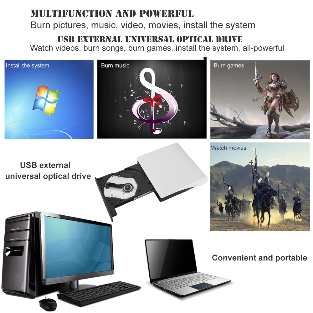  New External USB3.0 DVD+/-R 8X  DVD-RW 4X  CD-R 24X  DVD8X  DVD-R Burner read Writer POP-UP for Lap
