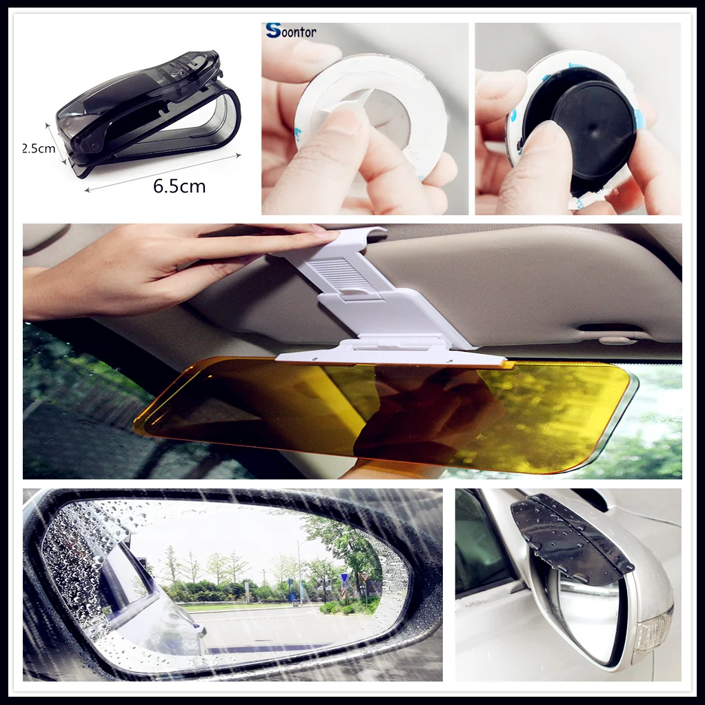 Car Sunlight Mirror Sunglass rain eyebrow Clip Holder Film for Volvo