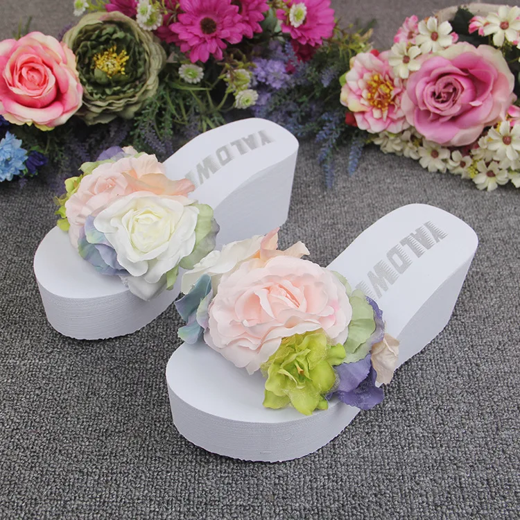 Womens New Handmade Flowers White Flip Flops Wedges Shoes Online Sale Slipper Beach Sandals Cheap47