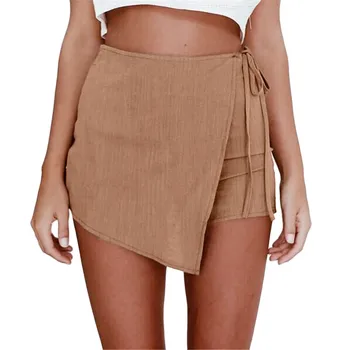 

KLV Womens Solid Shorts Skirt Above Knee Skorts Skirt High Waisted Casual Irregular Flanging Wrap Culottes Drop 3.21