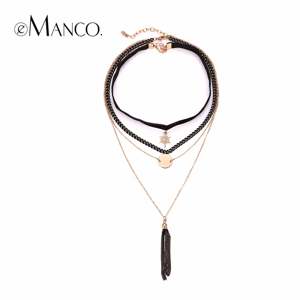 eManco Layered Chokers Necklaces for women Trendy Metal Chain Tassel Pendants Necklace women's Gothic Choker Jewelry