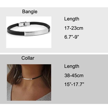 

Black Leather Choker Necklace For Women Stainless Steel Curved Tube Blank Bangle & Collar Wholesale 10pcs