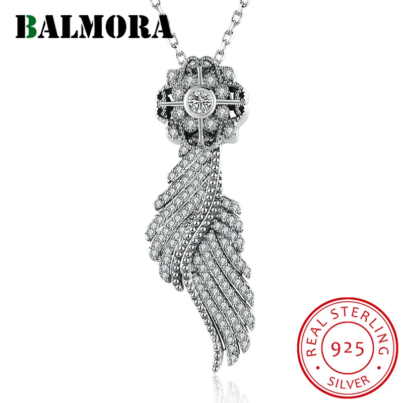 

BALMORA New Authentic 925 Sterling Silver Fashion Jewelry Dazzling Angel Wing Pendant Necklaces for Women Gifts Bijoux SVM010