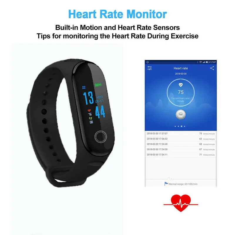 2019 Waterproof Bluetooth Smart Watch Fitness Tracker Sport Pedometer for Android iOS