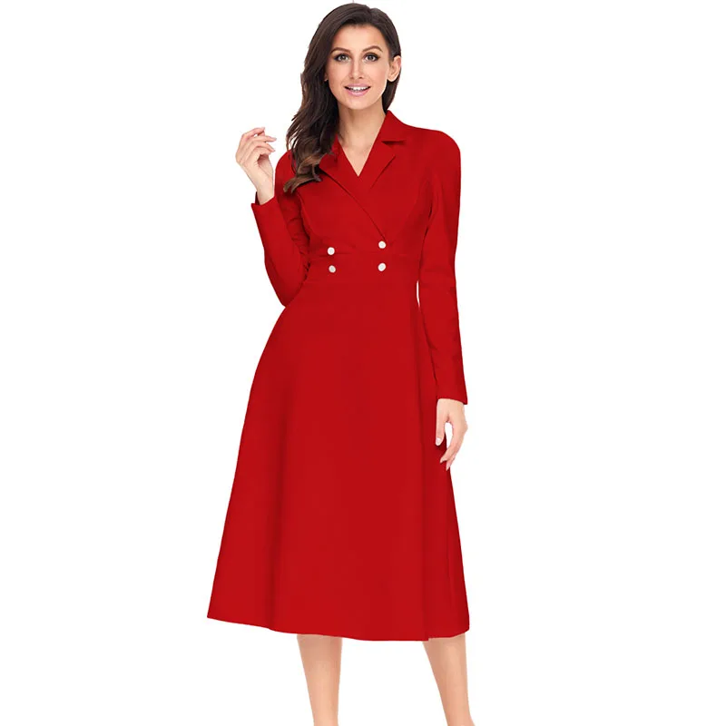 Red-Vintage-Button-Collared-Fit-and-flare-Dress-LC61803-3-1