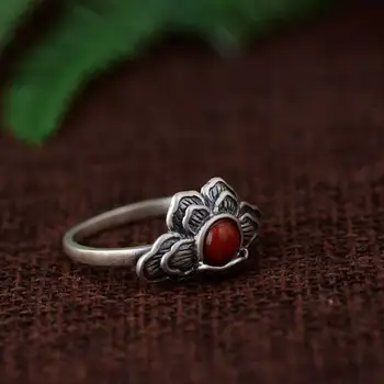 

FNJ 925 Silver Red Agate Ring Natural Stone Original Pure S925 Sterling Silver Rings for Women Jewelry Adjustable Size