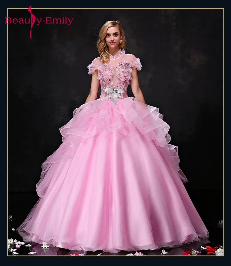 Beauty Emily Pink Long Ball Gown Quinceanera Dresses 2018 Princess Girl