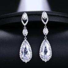EMMAYA Luxury Bridal Four Colors Silver Vintage Allure Crystal Waterdrop Long Drop CZ Earrings For Women Wedding Jewelry Gift