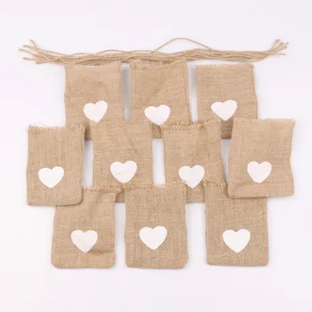 

10pcs Christmas Gifts Bags Vintage Natural Burlap Candy Bags+rope Wedding Favors Packing Dragees Box Party Food Packaging Bag