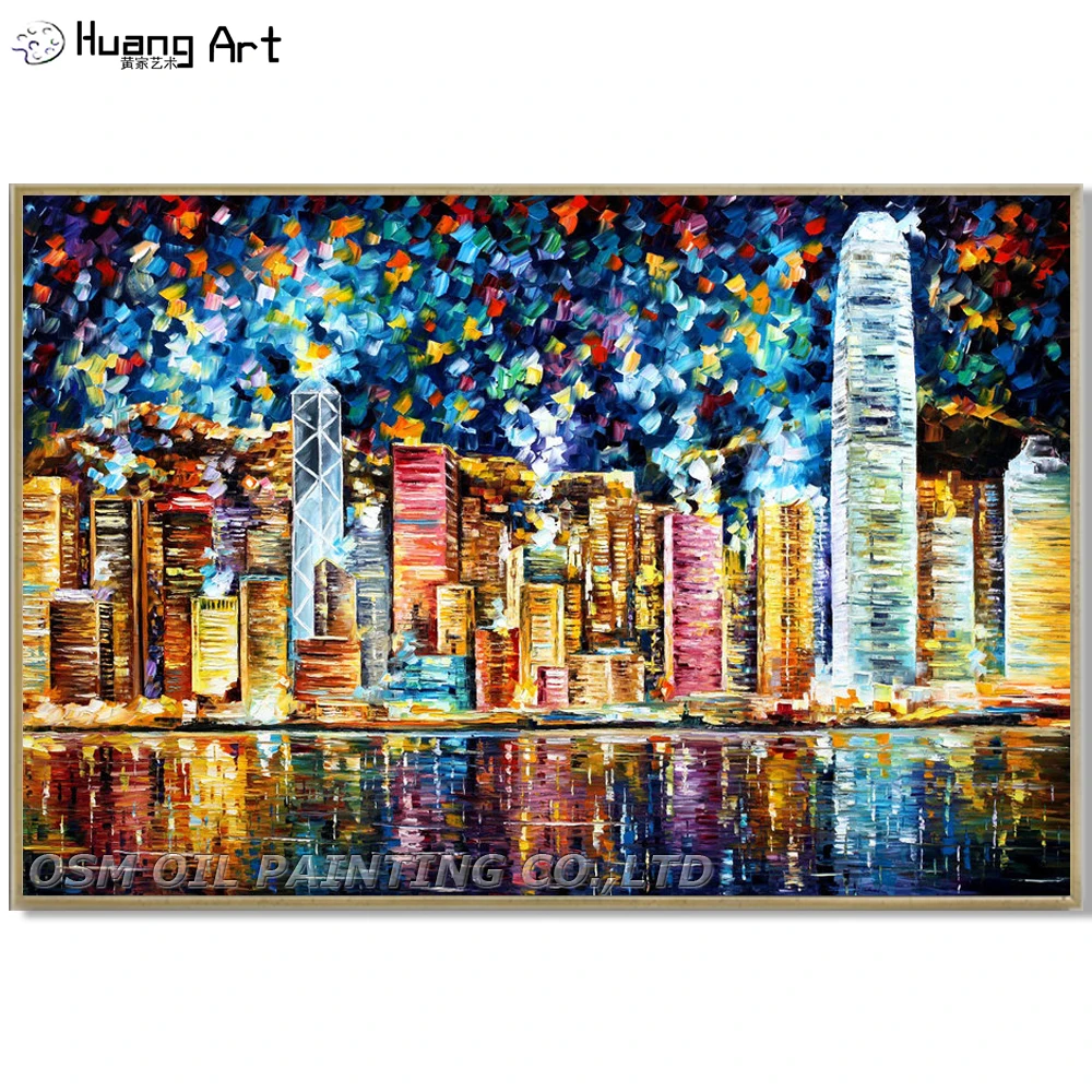 Hand painted Modern Hong Kong Streetscape Oil Painting for Wall Decor