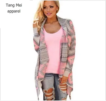 Women Basic Coats spring Autumn fashion irregular long sleeve Tops sexy Jackets Plus size Print knitted Woman jacket cardigan