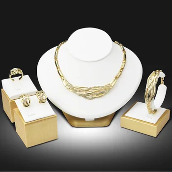 

2019 Costume Dubai Jewelry Set Gold Top Gorgeous Nigerian Wedding African Beads Jewelry Set For Women Free Gift Box