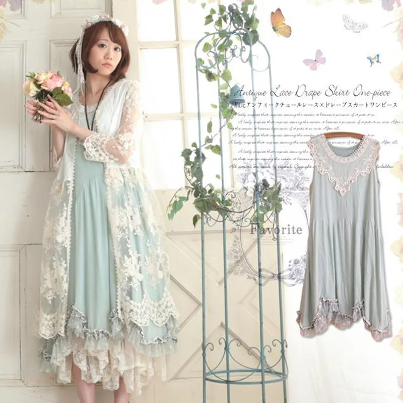 

Summer Autumn Mori Girl Explosion Sweet Cotton Dress Women's Lace Sleeveless Cute Lolita Female Vestido Princess Dresses C104