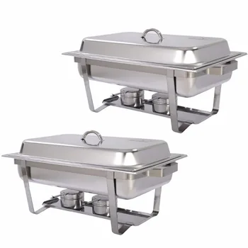 New 2 Pack of 8 Quart Stainless Steel Rectangular Chafing Dish Full Size KC37827
