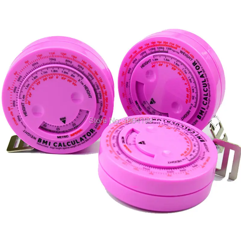 

1pcs Pink color Bmi Calculator body Health Tape Measure body Mass Index with Retractable button